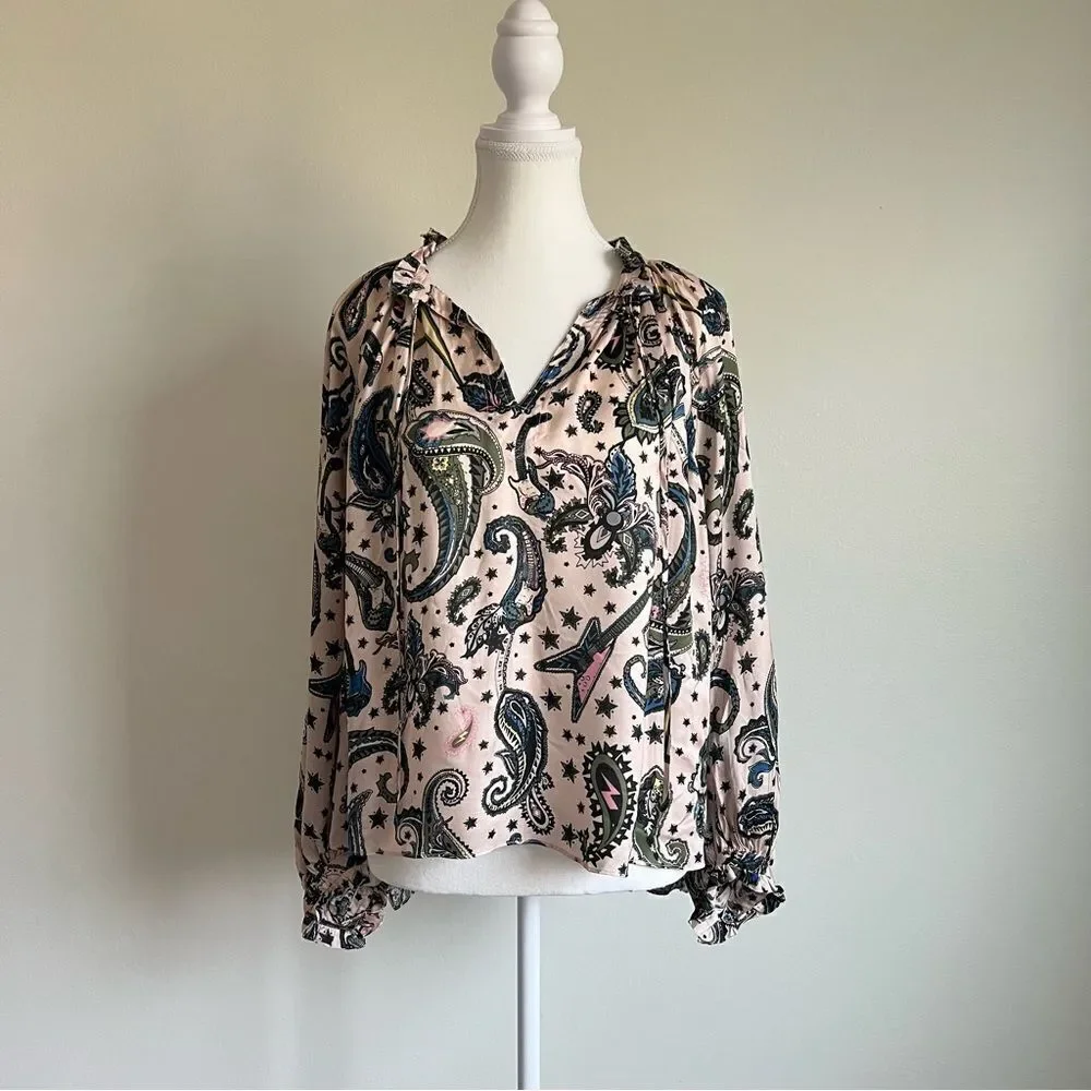 Zadig & Voltaire Theresa Print Paisley Tunic Top Blouse Small Long Sleeve Pink